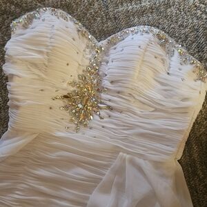 Dancing Queen White Strapless Prom Dress with Aurora Borealis Embellishments